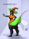  3:4 anthro big_butt butt clothing dialogue english_text female hat headgear headwear hi_res huge_butt legwear lurking_tyger mammal rodent solo text thick_thighs thigh_highs witch_hat 