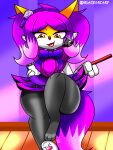  ambiguous_gender anthro biped blazedscarf braixen female generation_6_pokemon hair hi_res larger_female nintendo pokemon pokemon_(species) purple_hair size_difference smaller_ambiguous stepped_on thick_thighs video_games wiglett 