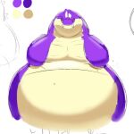  2021 anthro belly big_belly fangs front_view half-length_portrait male obese obese_anthro obese_male overweight overweight_anthro overweight_male portrait praceph purple_body purple_scales scales scalie solo wide_eyed 
