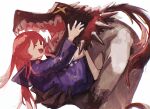  1girl :d ^_^ carrying carrying_person closed_eyes collar eyes_visible_through_hair fang furry highres hood hood_down inari1369 long_hair long_sleeves open_mouth original pink_hair red_collar sideways_mouth simple_background skin_fang smile spiked_collar spikes white_background 
