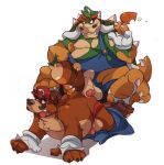  anthro balls belly blush brother brothers canid canine claws clothing dominant dominant_male duo facial_hair genitals hat headgear headwear hi_res horn koopa kuma luigi male male/male mammal mario mario_bros mustache nintendo open_mouth penis raccoon_dog scalie sibling smile tanuki torn_clothing video_games 