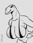  2d_animation animated anthro big_breasts bikini bikini_top black_and_white bouncing_breasts breasts clothed clothing female hairless hands_on_hips line_art lizard long_neck looking_at_viewer looking_sideways monochrome muscular_arms nipple_slip reptile scalie shaking_breasts short_playtime sketchy skimpy skink smile solo standing swimwear waist_up wide_hips zimabel 