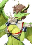  anthro breasts cleavage clothed clothing dragon female hi_res jjbirdz_(artist) kemono looking_at_viewer midori_(kmn) midriff navel one_eye_closed scales solo wings wink winking_at_viewer 