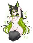  anthro black_hair breasts clothed clothing domestic_cat existenc3 felid feline felis green_hair hair hi_res legwear mammal multicolored_hair panties thigh_highs topless two_tone_hair underwear 