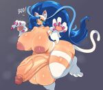 2022 5_fingers absurd_res animal_humanoid anthro areola balls big_areola big_balls big_breasts big_butt big_nipples big_penis blue_hair breasts butt capcom cat_humanoid claws cyberlord1109 darkstalkers dialogue digital_media_(artwork) english_text eyebrows eyelashes fangs felicia_(darkstalkers) felid felid_humanoid feline feline_humanoid fingers fur genitals glans green_eyes gynomorph hair hi_res huge_balls huge_breasts huge_penis humanoid humanoid_genitalia humanoid_penis hyper hyper_balls hyper_genitalia hyper_penis intersex looking_at_viewer mammal mammal_humanoid musk_clouds nipples nude one_leg_up open_mouth penis pink_areola pink_glans pink_nipples pinup pose presenting puffy_areola pupils raised_leg shaded simple_background slit_pupils smile smiling_at_viewer solo steam steaming talking_to_viewer text thick_thighs toe_claws vein veiny_penis video_games white_arms white_body white_ears white_fur white_legs 