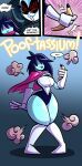  blue_body breast_expansion breasts butt butt_expansion clothed clothing comic deltarune dialogue duo expansion female footwear gender_transformation gloves hair handwear hi_res human humanoid humor kris_(deltarune) lips long_hair machine male mammal not_furry queen_(deltarune) robot robot_humanoid sachasketchy socks text thick_lips thick_thighs transformation undertale_(series) video_games 