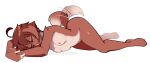  1girl animal_ears barefoot breasts brown_hair coffeechicken furry furry_female navel sleeping small_breasts solo tail 