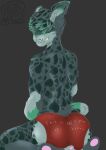  absurd_res anthro big_butt bottomwear butt clothed clothing covered_eyes felid feline fur green_body green_fur grinning_at_viewer hair hi_res hotpants looking_at_viewer male mammal multicolored_body multicolored_fur multicolored_hair multicolored_tail pawpads ponytail raised_tail rear_view serval shorts simple_background smile soba(suboptimal_soba) solo spaghetti_cat spots spotted_body spotted_fur 