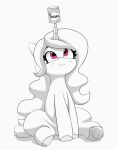  absurd_res bean bean_(legume) blush can container equid equine eyelashes female feral food greyscale hair hasbro hi_res hooves horn izzy_moonbow_(mlp) legume long_hair looking_up mammal mlp_g5 monochrome my_little_pony pabbley pink_eyes plant simple_background sitting smile solo unicorn unicorn_horn 