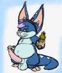  anthro balls bandanna barefoot big_penis blue_body chua claws emenius feet genitals gun hi_res hindpaw kerchief long_ears long_tail looking_at_viewer luna_muenster_(fursona) lunamuenster male mammal nude paws penis ranged_weapon rodent slightly_chubby solo striped_body stripes toe_claws weapon wildstar 