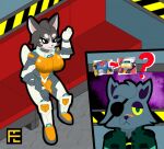  ace_(aceexcel) aceexcel anthro band-aid bandage blue_eyes canid canine canis domestic_dog eye_patch eyewear female gesture husky mammal nordic_sled_dog scarlett_(space_leaper) sitting smile solo space space_leaper:cocoon spacesuit spitz waving 