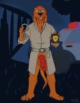  anthro badge clothing coat cop_car cuff_(restraint) detective erection genitals grass handcuffs hi_res lewd_latte male mcgruff_the_crime_dog metal_cuffs night penis plant restraints solo topwear 