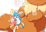  absurd_res balls blue_body blue_eyes blush bodily_fluids brown_body catfox22 cum cum_on_penis duo eevee eeveelution feral generation_1_pokemon generation_4_pokemon genital_fluids genitals glaceon hi_res macro micro nintendo oral penis pokemon pokemon_(species) simple_background video_games white_background 