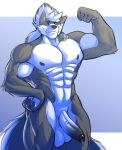  abs absurd_res anthro balls biceps bodily_fluids canid canine canis flexing flexing_bicep fluffy fluffy_tail foreskin genital_fluids genitals hi_res hyponova leaking leaking_precum looking_at_viewer male mammal muscular muscular_anthro muscular_male muscular_thighs nipples obliques pecs penis precum smile smirk solo uncircumsized_penis wolf 