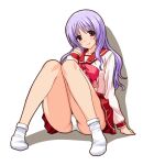  1girl ass hand_to_own_mouth himekawa_kotone knees_together_feet_apart knees_up legs long_hair long_sleeves mitarashi_kousei no_shoes panties pantyshot purple_hair red_eyes red_skirt school_uniform shirt sitting skirt smile socks solo thighs to_heart underwear upskirt white_panties white_shirt white_sleeves white_socks 