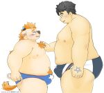  2022 anthro babe_bunyan blush bovid bovine bulge cattle chubby_protagonist_(tas) clothing duo hi_res human human_on_anthro humanoid_hands interspecies kemono lifewonders male male/male mammal moobs moujya navel nipples overweight overweight_male protagonist_(tas) simple_background tokyo_afterschool_summoners underwear video_games young 