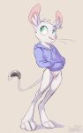  animancer bottomless clothed clothing dipodid female fur green_eyes hi_res hoodie jerboa luck_(animancer) mammal rodent topwear white_body white_fur 