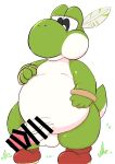  2022 anthro balls belly censored chief_yoshi erection genitals green_body hi_res kemono male mario_bros migi_illust nintendo overweight overweight_male paper_mario penis solo video_games village_leader_yoshi white_body yoshi 