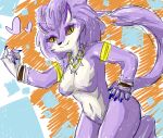  &lt;3 anthro belladonna_(trials_of_mana) bracelet breasts colored_sketch colorful colorful_background eyeshadow felid feline female fur fur_pattern hand_on_hip hi_res jewelry makeup mammal necklace orange_sclera pupils purple_body purple_fur simple_background sketch solo trials_of_mana white_body white_fur yellow_eyes 