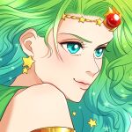  1girl aged_up blue_eyes closed_mouth commentary final_fantasy final_fantasy_iv green_hair hair_ornament highres long_hair rydia_(ff4) sa_kichi simple_background smile solo star_(symbol) white_background 