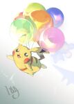  :d absurdres balloon commentary_request flying highres lag_(wo76_a) looking_at_viewer no_humans open_mouth pikachu pokemon pokemon_(creature) signature smile solo tongue 
