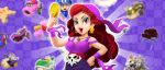  bandana blue_eyeshadow captain_syrup curly_hair earrings eyeshadow highres jewelry lipgloss lipstick long_hair makeup non-web_source official_art red_eyes red_hair red_lips solo wario_land wavy_hair 