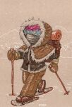 clothing coat goblin gobtober gobtober_2022 hi_res humanoid run_rabbit_bounce snow snowshoes topwear winter 