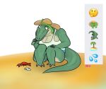  2020 3_toes 4_fingers alligator alligatorid anthro arthropod breasts crab crocodilian crustacean decapoda emoji feet female fingers green_body green_scales headgear hi_res malacostracan marine ncs reptile scales scalie sun_hat toes yellow_eyes 