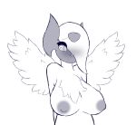  absurd_res anthro areola big_breasts blush breasts female fluffy hi_res max_draws mega_absol mega_evolution nervous_smile nintendo nipples pokemon pokemon_(species) presenting presenting_breasts sketch solo video_games wings 