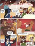 anthro bear big_breasts black_bear black_body black_fur black_hair blue_eyes bovid bovine breasts brown_body brown_fur cattle chopsticks comic cougar dialogue eating english_text equid equine eyewear felid feline female food fur glasses group gwenevere_dooley hair hair_over_eyes hi_res horn horse huge_breasts jewelry long_hair long_tongue male mammal marie_liang_lei necklace noodles pigtails procyonid raccoon ramen ramen_noodles roly samantha_flores speech_bubble text tongue tongue_out ursine wearing_glasses