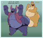 2026 3_toes 4_arms 4_fingers alien anthro balls belly big_balls big_belly big_butt bigtimekudo blue_body blue_border blue_fur blue_nose blush border breasts brown_claws buckteeth butt chest_tuft claws clothed clothing constructed_language disney duo english_text experiment_(lilo_and_stitch) feet fictional_language fingers fur genitals hair head_tuft hi_res huge_balls hyper hyper_genitalia lilo_and_stitch male male/male multi_arm multi_limb navel notched_ear nude obese obese_anthro obese_male open_clothing open_shirt open_topwear overweight overweight_anthro overweight_male penis pink_tongue red_clothing red_nose red_shirt red_topwear reuben_(lilo_and_stitch) shirt signature simple_background small_tail smile stitch_(lilo_and_stitch) tail tantalog_text teeth text thick_thighs toe_claws toes tongue tongue_out topwear tuft white_border wide_hips yellow_body yellow_fur