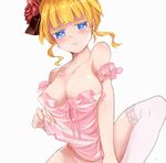  apron beatrice blonde_hair blue_eyes breasts cleavage flower frills hair_flower hair_ornament lace large_breasts lowres naked_apron red_flower red_rose rose solo tanada thighhighs umineko_no_naku_koro_ni 