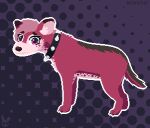 anonster black_claws black_collar brown_body brown_fur brown_nose cin_(trail_mix) claws collar countershade_fur countershading digital_media_(artwork) female feral fur hair halftone halftone_background hyena logo magenta_eyes mammal pattern_background pink_body pink_fur pink_hair pixel_(artwork) purple_background quadruped red_body red_fur simple_background solo spiked_collar spikes spotted_hyena tail watermark