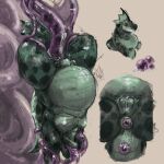 1:1 anthro aquatic aquatic_dragon belly big_belly bodily_fluids chastity_cage chastity_cage_only chastity_device chastity_device_only cum dragon egg genital_fluids green_body hi_res male minty_(mintyderg) mythological_creature mythological_scalie mythology nude purple_egg scalie solo tentacles vekyn wearing_chastity_cage wearing_chastity_device