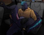 3_toes 4_toes animal_genitalia animal_penis anisodactyl anklet anthro anus avian avian_feet barefoot beak biped bird black_body black_clothing blue_body blue_feathers blue_hair bottomless bottomwear bottomwear_around_one_leg bottomwear_down butt cade_harrow car claws clothed clothing clothing_around_one_leg corvid corvus_(genus) crop_top crow cruising curling_toes detailed detailed_background digit_ring digital_media_(artwork) digitigrade enjoying erection exposed feathered_wings feathers feet finger_claws fingers genital_slit genitals gold_(metal) gold_jewelry hair hand_on_leg hand_on_thigh hi_res holding_leg hoodie inside inside_car inside_vehicle jewelry leg_grab legs_up looking_pleasured lying male male_anthro multicolored_body narrowed_eyes necklace nude on_back one_leg_up open_beak open_mouth orange_clothing orange_topwear oscine pants pants_around_one_leg pants_down partially_clothed passerine penis pink_genitals pink_penis presenting presenting_hindquarters presenting_penis purple_body raised_leg red_body red_feathers ring ring_(jewelry) scuted_legs scutes seductive shaded shirt shorts shorts_down sitting smile soles spread_legs spreading sweater tail tail_feathers talons tapering_penis toe_claws toe_ring toes topwear underwear underwear_around_one_leg underwear_down vehicle winged_arms wings