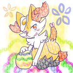 1:1 2024 ambiguous_anthro ambiguous_gender annyui0611 anthro biped blush blush_stickers braixen canid digital_drawing_(artwork) digital_media_(artwork) digitigrade egg_(food) food food_on_head front_view full-length_portrait generation_6_pokemon hi_res japanese_description looking_at_viewer mammal nintendo no_pupils object_in_tail open_mouth open_smile pokemon pokemon_(species) portrait shrimp_(food) sitting smile solo sunny_side_up_egg tail textured three-quarter_view translated_description wariza