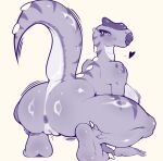 absurd_res animal_print anthro anus big_breasts big_butt big_eyes bodily_fluids bouncing_breasts bouncing_butt breasts butt dinosaur eyelashes female genital_fluids glistening hi_res humanoid long_nails long_neck long_tail nxf1l1a prehistoric_species rear_view reptile scalie simple_background sketch solo spread_legs spreading tail thick_eyelashes thick_thighs vaginal_fluids