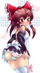  bow brown_hair detached_sleeves dream_c_club dream_c_club_(series) hair_bow hakurei_reimu panties red_eyes saipin short_hair solo striped striped_panties thighhighs touhou underwear 