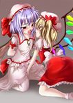  bad_id bad_pixiv_id bat_wings blonde_hair couple flandre_scarlet hat incest kemoyuri multiple_girls ponytail red_eyes remilia_scarlet saliva saliva_trail short_hair siblings side_ponytail silver_hair sisters touhou wings yuri 