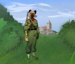 2026 absurd_res african_wild_dog anthro army_uniform belt blue_eyes canid canine city city_background clothed clothed_anthro clothed_female clothing cloud digital_drawing_(artwork) digital_media_(artwork) eyebrow_through_hair eyebrows female footwear forest fur grass greenblackheart gun gun_belt hair hi_res holding_object holding_weapon kar98 leg_wraps looking_at_viewer mammal outside partisan plant puttees ranged_weapon rifle shaded shirt_pocket shoes shrub sky smile solo tan_body tan_fur translucent translucent_hair tree veronica_(azimuthium) weapon white_hair world_war_2 wraps yugoslav_partisan yugoslavia