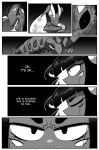 2026 4_eyes absurd_res ambiguous_gender andre_(cuchuflin) anthro blood blood_from_mouth blood_in_mouth bodily_fluids breasts comic cuchuflin determined digital_drawing_(artwork) digital_media_(artwork) english_text featureless_breasts female feral fight generation_4_pokemon generation_5_pokemon greyscale group hi_res humanoid inner_monologue lagomorph lopunny male mammal monochrome multi_eye musical_note musical_symbol nintendo pokemon pokemon_(species) quadruped scolipede serious symbol text thinking trio wiping_mouth wounded