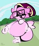 2026 anthro anus black_eyes butt digital_media_(artwork) dot_eyes eyewear feet gastropod glasses hair hi_res jerry_capshell male mollusk nude pink_body pink_hair pink_skin shell_hat simple_eyes snail solo spiral_stream_derby spread_anus spread_butt spreading tail thefablednekos