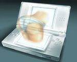  ao_usagi ass handheld_game_console hologram nintendo nintendo_3ds nintendo_ds_lite panties product_placement striped striped_panties through_screen underwear 