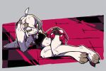 2026 3:2 3_toes 4_fingers abstract_background ahoge anthro arm_support arm_tuft bangs bare_shoulders bedroom_eyes biped black_floor bottomless bottomless_anthro bottomless_female brown_fingers brown_toes buckteeth butt butt_grab checkered checkered_floor chest_tuft claws clothed clothed_anthro clothed_female clothing clover_(polygoncherub) collarbone colored confident_anthro confident_female countershade_face countershade_fur countershade_torso countershading cybernetic_arm cybernetic_limb detailed digital_drawing_(artwork) digital_media_(artwork) elbow_tuft eyebrows feet female fingers flat_chested front_view full-length_portrait fur glistening glistening_arms glistening_body glistening_eyes grey_background hair hand_on_butt hand_on_head hand_on_hip knee_tuft lagomorph leaning leaning_on_elbow leg_tuft leporid long_ears looking_at_viewer lying mammal narrowed_eyes navel on_ground on_side pinup polygoncherub portrait pose rabbit red_background red_body red_eyes red_floor robot_anthro seductive shaded shadow shirt short_hair simple_background sleeveless_shirt sleeveless_topwear smile smiling_at_viewer solo tank_top teeth toe_claws toes topwear topwear_only tuft white_body white_fur white_hair yellow_sclera