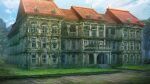  abandoned absurdres artist_request balcony blue_sky cloud day door game_asset highres mansion moss no_humans outdoors overgrown scenery sky stairs third-party_source touhou touhou_spell_carnival tree window 