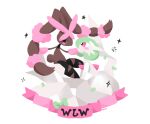  2girls alternate_color artist_name blush bob_cut brown_fur colored_skin commentary dress furry furry_female gardevoir green_hair highres lopunny mega_gardevoir mega_lopunny mega_pokemon multiple_girls pink_eyes pokemon pokemon_(creature) shiny_pokemon u_bayi white_dress white_skin 