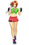  babydoll_t-shirt bike_shorts brown_eyes brown_hair fingerless_gloves gloves green_shirt legs midriff moe_habana navel navel_piercing piercing shirt short_hair skirt solo the_king_of_fighters yan_fei_toketsu 