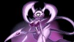 black_background black_lips blade blightedhelix breasts eyeless featureless_breasts female front_view humanoid lips purple_body sharp_teeth simple_background small_waist smile solo tail tail_blade teeth thick_lips thick_thighs weapon_tail wide_hips