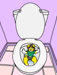3_fingers animated animated_gif anthro blep blue_eyes brown_hair canid canine clothed clothing female fingers floor flush flush_vore flushing_toilet flushmutt fur hair hi_res looking_at_viewer mammal micro short_playtime smile solo tail tile tile_floor toilet tongue tongue_out trans_(lore) trans_woman_(lore) water whisker_spots white_body white_fur yellow_body yellow_fur