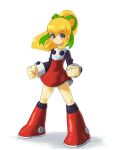  1girl absurdres android armored_boots artist_name black_sleeves blonde_hair blush_stickers boots capelet character_name clenched_hands crazzeffect dress fighting_stance full_body green_eyes green_ribbon hair_between_eyes hair_ribbon hands_on_own_hips heart high_ponytail highres joints knee_boots lineart long_hair long_sleeves looking_at_viewer mechanical_boots mega_man_(classic) mega_man_(series) open_mouth petticoat pointing pointing_at_viewer ponytail raised_eyebrows red_boots red_dress ribbon robot_girl robot_joints roll_(mega_man) short_dress sidelocks simple_background solo teeth turtleneck upper_teeth_only white_background white_capelet wide_sleeves 